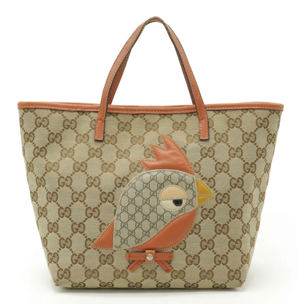 Gucci GG Canvas ZOO Papagallo Parrot Bird Tote Bag Beige Brown Cream Brown